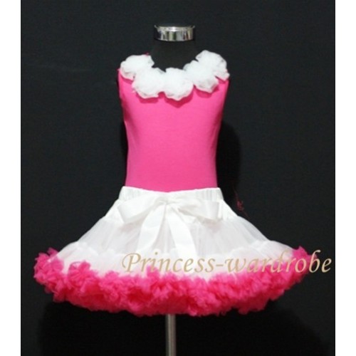 White Hot Pink Pettiskirt with matching Hot pink Tank Tops with white Rosettes mh22 