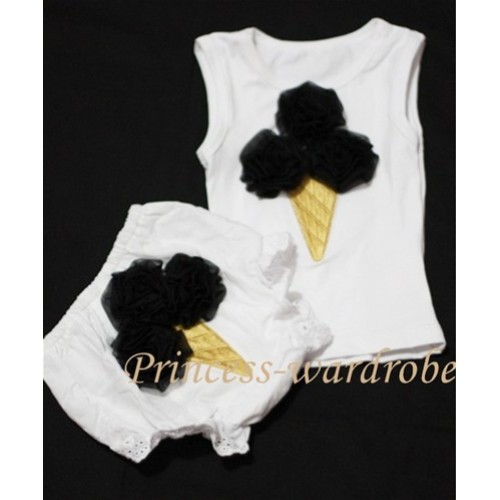 Black Ice Cream Panties Bloomers with White Baby Pettitop with black Ice Cream BC50 