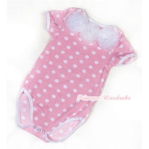 Light Pink White Polka Dots Baby Jumpsuit with White Rosettes TH337 