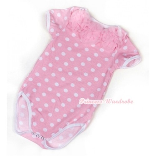 Light Pink White Polka Dots Baby Jumpsuit with Light Pink Rosettes TH338 