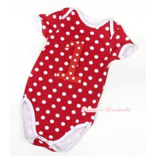 Minnie Polka Dots Baby Jumpsuit with 1st Red White Polka Dots Birthday Number Print TH339 