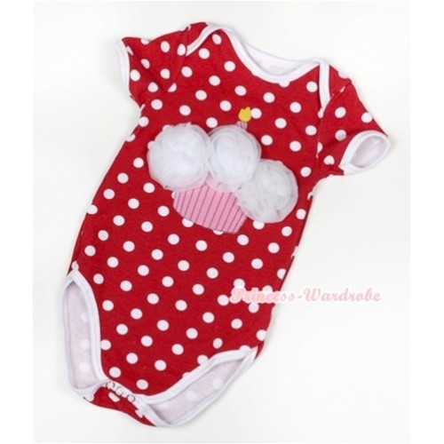 Minnie Polka Dots Baby Jumpsuit with White Rosettes Birthday Cake Print TH343 