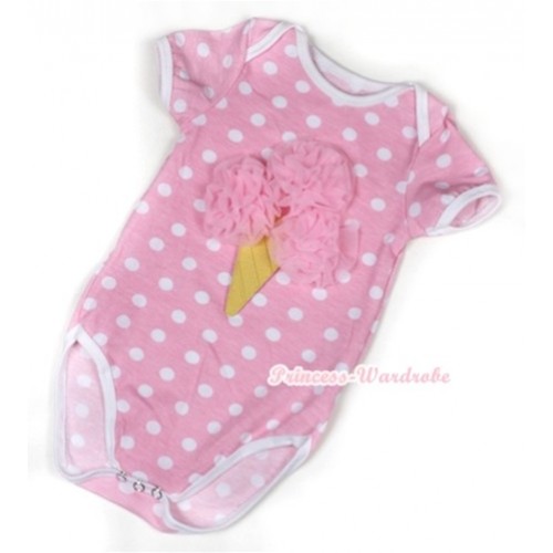 Light Pink White Polka Dots Baby Jumpsuit with Light Pink Rosettes Ice Cream Print TH353 