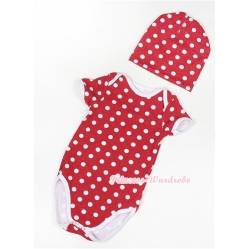 Plain Style Minnie Polka Dots Baby Jumpsuit with Cap Set TH354 
