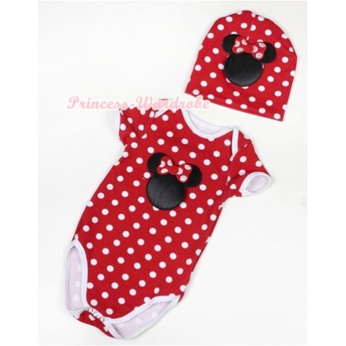 Minnie Polka Dots Baby Jumpsuit with Minnie Print with Cap Set JP36 