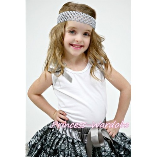 Grey Ruffles with Grey Bow White Tank Top T350 