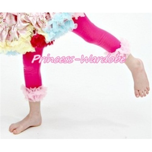 Hot Pink Cotton Leggings Trousers with Pink Ruffles TU23 