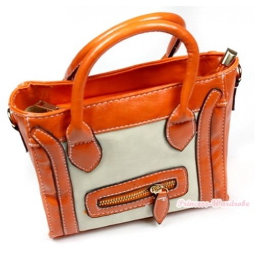 Orange Leather Zipper Cute Handbag Petti Bag Purse With Strap CB71 