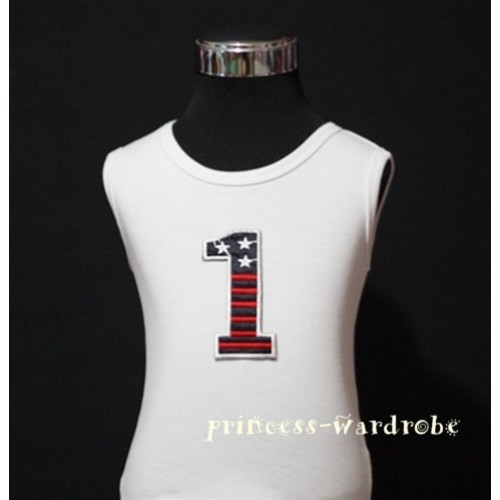 1st Birthday White Tank Top with Patriotic Print number TW01 