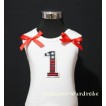 1st Patriotic Print Birthday number White Tank Top with Red Ribbon and ruffles TW02 