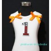 1st Patriotic Print Birthday number White Tank Top with Orange Ribbon and Ruffles TW03 