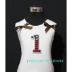1st Patriotic Print Birthday number White Tank Top with Brown Ribbon and Ruffles TW14 