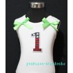 1st Patriotic Print Birthday number White Tank Top with Light Green Ribbon and Ruffles TW07 