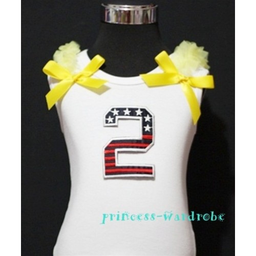 2nd Patriotic Print Birthday number White Tank Top with Yellow Ribbon and Ruffles TW18 
