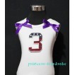 3rd Patriotic Print Birthday number White Tank Top with Dark Purple Ribbon and Ruffles TW37 
