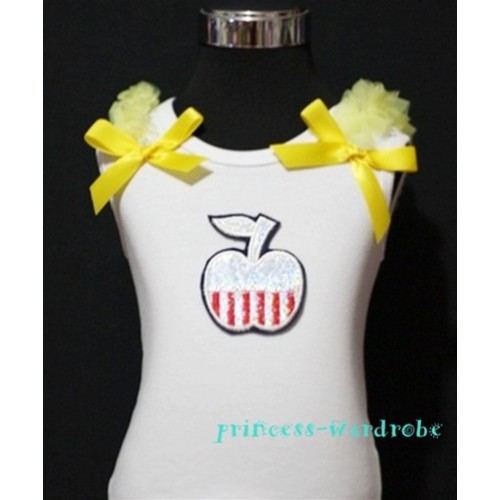 Patriotic Print Apple White Tank Top with Yellow Ribbon and Ruffles TW46 