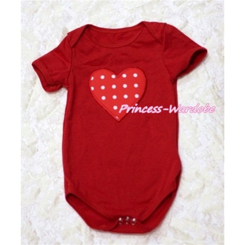 Hot Red Baby Jumpsuit with Red White Polka Dots Heart Print TH111 