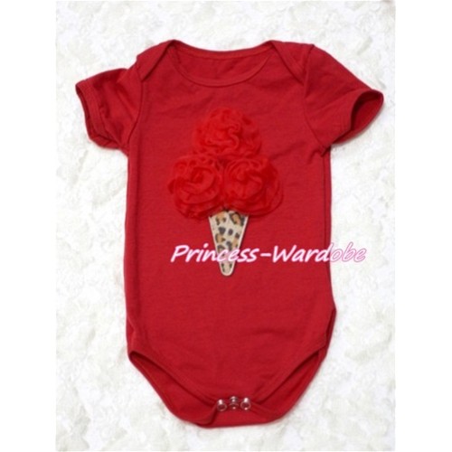 Hot Red Baby Jumpsuit with Red Rosettes Leopard Ice Cream Print TH122 