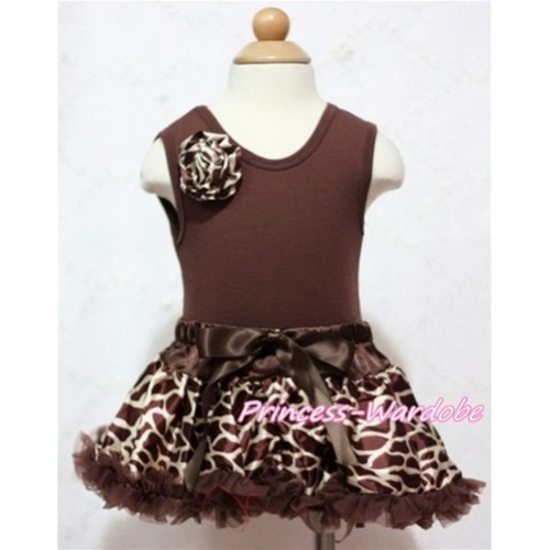 Brown Baby Pettitop & One Giraffe Rosettes with with Brown Giraffe Baby Pettiskirt NG507 