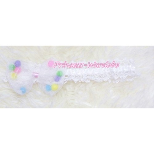 Headband with Colorful ball White Bow H244 