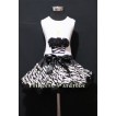 Black Zebra Pettiskirt With White Tank Top with Black Rosettes Zebra Birthday Cake & Zebra Ruffles&Black Bow  MD01 