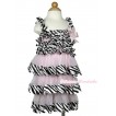 Light Pink Zebra Satin Ruffles Layer One Piece Dress With Light Pink Bow RD025 
