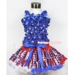 Red White Royal Blue Striped Stars Pettiskirt with Patriotic American Stars Ruffles Tank Top With Royal Blue Bow MR234 