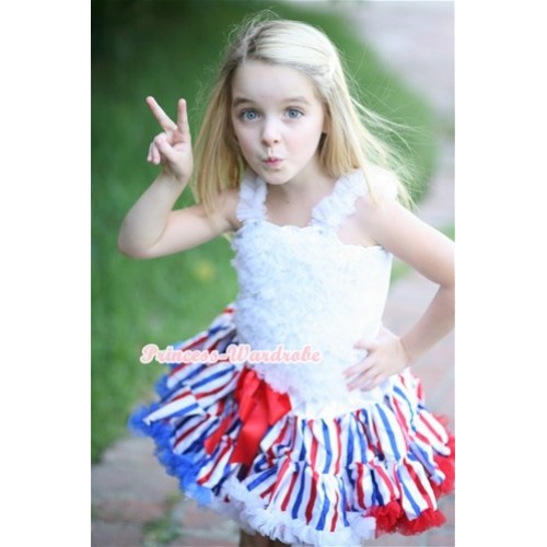 Red White Royal Blue Striped Pettiskirt with White Ruffles Tank Top MR240 