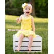 Yellow White Dots Baby Halter Jumpsuit Yellow Pettiskirt With Yellow Chiffon Lacing With Yellow Headband White Yellow Ribbon Bow JS1002 