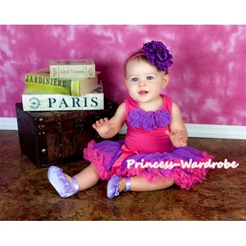 Hot Pink Newborn Pettitop & Dark Purple Rosettes with Dark Purple Hot Pink Newborn Pettiskirt NG511 