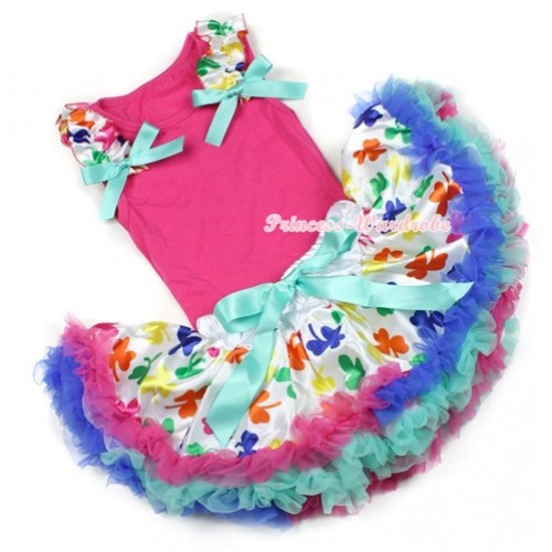 Hot Pink Baby Pettitop & Saint Patrick's Day Ruffles & Aqua Blue Bows with Saint Patrick's Day Baby Pettiskirt NG1200 