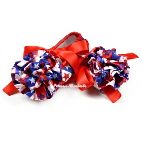 Red White Blue Striped Stars Crib Shoes With Red Ribbon With Red White Blue Striped Stars Rose S555 