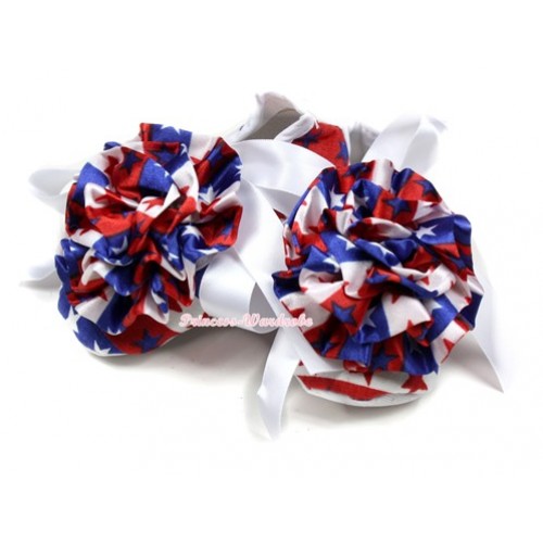 Red White Blue Striped Stars Crib Shoes With White Ribbon With Red White Blue Striped Stars Rose S566 