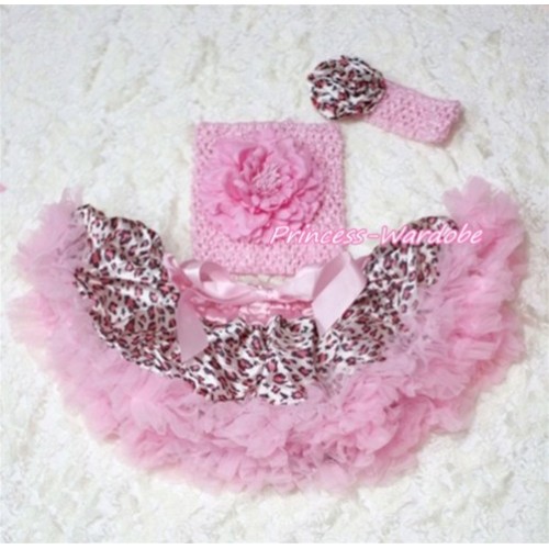 Pink Leopard Baby Pettiskirt, Pink Peony Pink Crochet Tube Top, Pink Leopard Rose Headband 3PC Set CT143 
