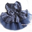 Dark Blue Sparkle Crystal Glitter Satin Dress Bow Gauze Skirt Sleeveless Pet Dress DC004 