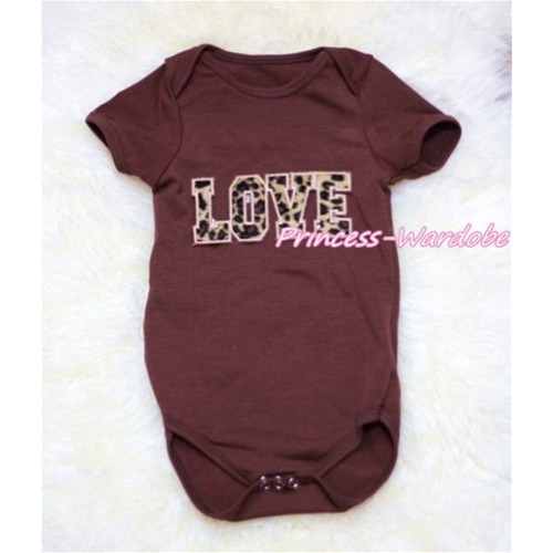 Brown Baby Jumpsuit with Leopard Love Print TH149 