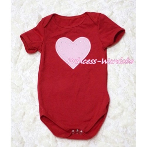 Hot Red Baby Jumpsuit with Light Pink Heart Print TH127 