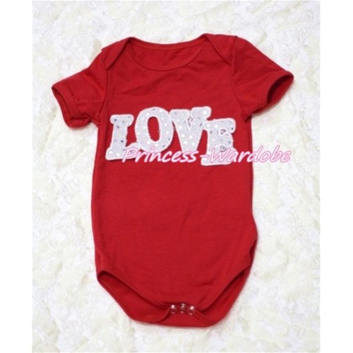 Hot Red Baby Jumpsuit with Sparkle Love Print TH129 
