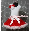 Red White Polka Dots Waist Red White Pettiskirt with Bunch of White Red Rosettes with White Ribbon White Tank Top MG403 