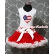 Red White Polka Dots Waist Pettiskirt with Patriotic America Heart Print Red Ruffles and White Bow White Tank Top MM169 