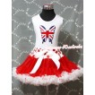 Red White Polka Waist Red White Pettiskirt with Patriotic British Butterfly with Red Ruffles and White Bow White Tank Top MM172 