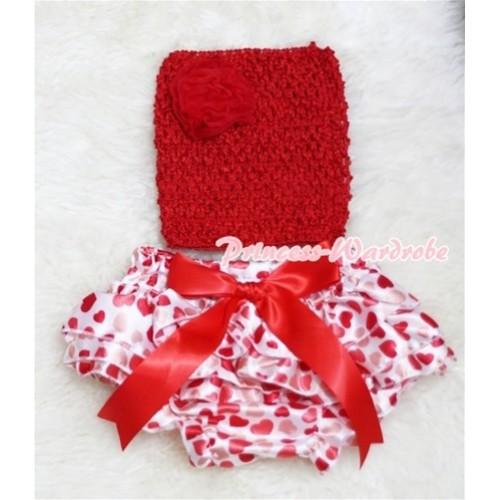 Red Crochet Tube Top, Red Giant Bow Cream Hearts Bloomer, Red Rose 3PC CT210 