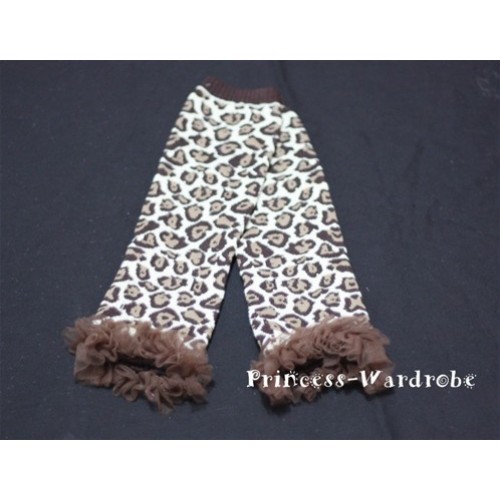 Newborn Brown Leopard Leg Warmers with Brown Ruffles LG26 