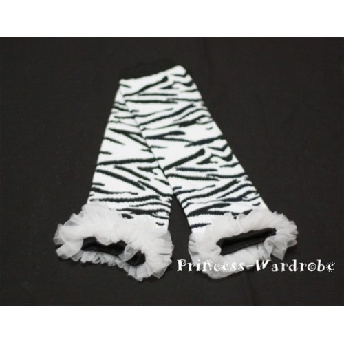 Newborn White Zebra Leg Warmers with White Ruffles LG27 