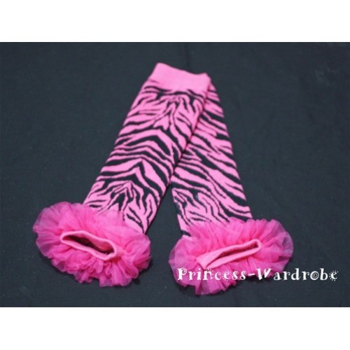Newborn Hot Pink Zebra Leg Warmers with Hot Pink Ruffles LG29 