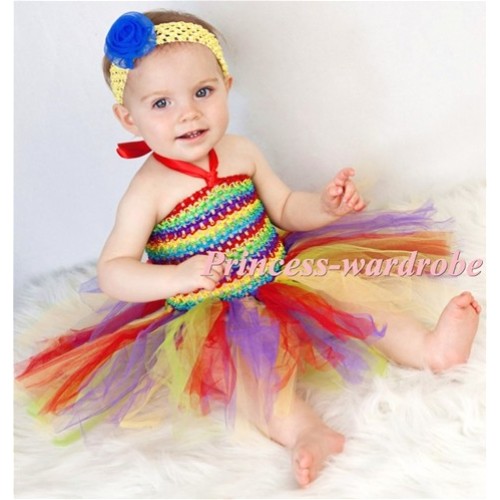 X'mas Red Rainbow Crochet Tube Top with Matched Knotted Tulle Tutu HT11 