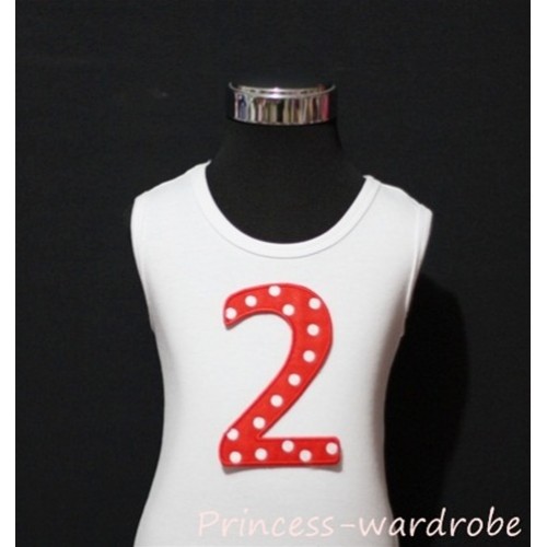 2nd Birthday White Tank Top with Red White Polka Dots Print number TM03 