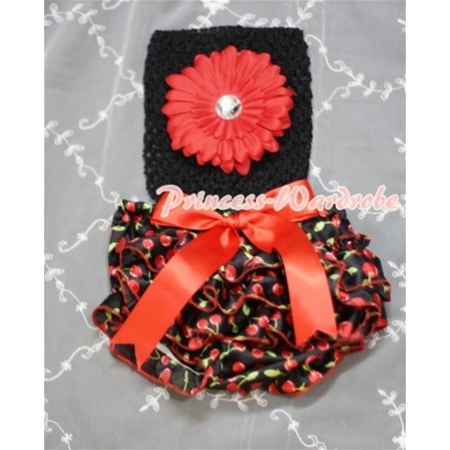Black Crochet Tube Top, Red Giant Bow Black Cherry Bloomer CT214 