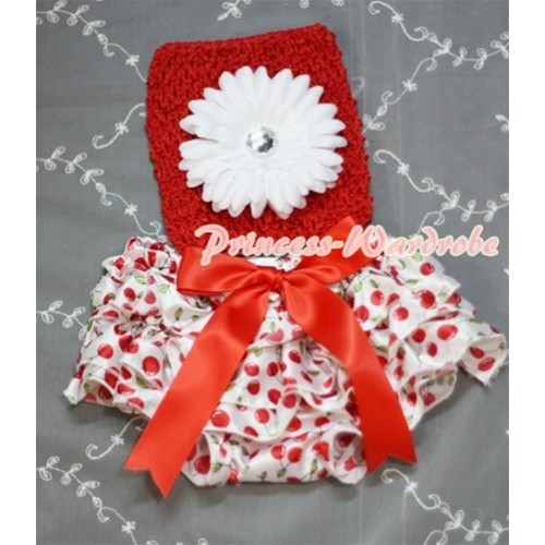 Red Crochet Tube Top, Red Giant Bow White Cherry Bloomer CT217 