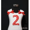 2nd Red White Polka Dots Print Birthday number White Tank Top with Red Ribbon and ruffles TM04 
